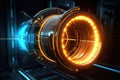 futuristic ion thruster engine glowing in space