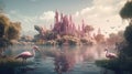 Futuristic Island with Flamingos: Cinematic and Insanely Detailed