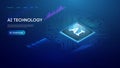 Futuristic Isometric 3D AI Chip Circuit Board BG. Digital Abstract Design with Blue Quantum Processor, Smart