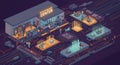 Futuristic isometric illustration depicting a technology center bustling with digital Royalty Free Stock Photo
