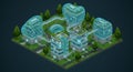 Futuristic, isometric scene featuring interconnected, multi-story buildings with Royalty Free Stock Photo