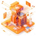 Futuristic isometric smart city infrastructure with interconnected technology elements Royalty Free Stock Photo