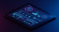 Isometric Tablet Interface with Neon Blue and Purple Glow Royalty Free Stock Photo