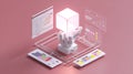 Futuristic AI Hand Holding Glowing Cube with Data Displays, Big Data Analysis Concept Royalty Free Stock Photo