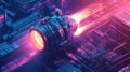 Futuristic jet engine propelling through a digital circuit board Royalty Free Stock Photo