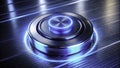 Futuristic 8K Render Glowing Blue Reset Button on a Reflective Metallic Surface with Long Exposure Light Trails Royalty Free Stock Photo