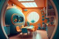 A futuristic kindergarten showing a modern and innovative learning environment for young children, generative ai Royalty Free Stock Photo