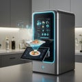 Futuristic kitchen appliance with a sleek, metallic design featuring a digital Royalty Free Stock Photo