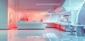 Futuristic Kitchen Design with White and Red Accents Royalty Free Stock Photo