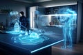 Futuristic Kitchen: Holographic Displays & Smart Home Technology Royalty Free Stock Photo
