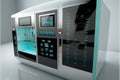 futuristic kitchen with sleek appliances and touch-screen controls