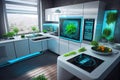 a futuristic kitchen, with sleek and futuristic appliances, producing healthy and nutritious food for the future