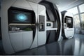 futuristic kitchen with sleek and streamlined design, featuring state-of-the-art appliances and high tech gadgets