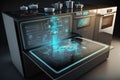 futuristic kitchen, with touchscreens and holographic displays for easy cooking and baking