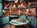 Futuristic kitchen with vintage copper cookware Royalty Free Stock Photo