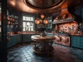 Futuristic kitchen with vintage copper cookware Royalty Free Stock Photo