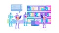 Futuristic Knowledge Hub with People and Robots, vector design Generative AI Royalty Free Stock Photo