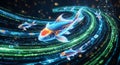Futuristic Koi Fish Swimming Through Digital Data Stream Royalty Free Stock Photo