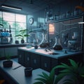 A Futuristic Lab with Living Greenery: Integrating Nature, Technology, and Modern Design for Enhanced Scientific Research Royalty Free Stock Photo