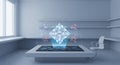Futuristic lab with molecular structure projection Royalty Free Stock Photo