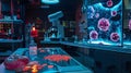 Futuristic lab setup with hologram. Royalty Free Stock Photo