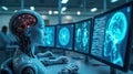Futuristic lab where a scientist tests a brain-computer interface Royalty Free Stock Photo