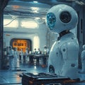 Futuristic Laboratory with Advanced Robots and Scientists at Work Royalty Free Stock Photo