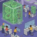 Futuristic laboratory with animated scientists, likely AI-generated. Features several Royalty Free Stock Photo