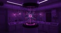 Futuristic Laboratory with Neural Network Display in Purple Lighting Royalty Free Stock Photo