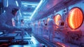 Futuristic laboratory with scientists conducting advanced research in a high-tech environment