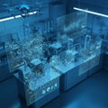 Futuristic laboratory setting featuring advanced technology. Digital holographic