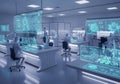 Futuristic laboratory setting with multiple scientists Royalty Free Stock Photo