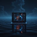 Futuristic Laptop with Code and Data Interface on Water Royalty Free Stock Photo