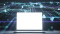 Futuristic laptop displaying digital network data Royalty Free Stock Photo