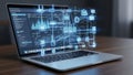 Futuristic Laptop Displaying Digital Network Interface Royalty Free Stock Photo