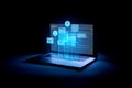 Futuristic laptop displaying interface and email icons for seamless communication and connectivity â AI Generated Illustration Royalty Free Stock Photo