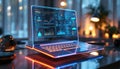 Futuristic Laptop Displays Data Analytics Graphs