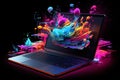 Futuristic Laptop Illustration in Neon Colors