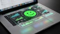 Futuristic Laptop Interface with Smiley Face and Data Royalty Free Stock Photo