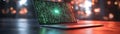 Futuristic Laptop Screen Displays Animated Binary Code Security Alert High-Tech Cybersecurity Threat Warning on Modern Device