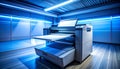 Futuristic Large Format Printer in a Modern BlueLit Office Royalty Free Stock Photo