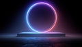 Futuristic Large Glowing Neon Loop Circle With Platform Royalty Free Stock Photo