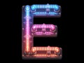 Futuristic led dots light font. Ultraviolet. Letter E.