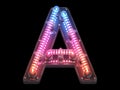 Futuristic led dots light font. Ultraviolet. Letter A.