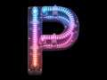 Futuristic led dots light font. Ultraviolet. Letter P.