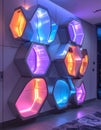 Futuristic LED Hexagon Wall Decor Installation Royalty Free Stock Photo