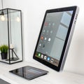 Levitating AI-powered smart mirror with touchscreen