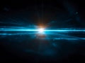 Futuristic light burst with glowing blue lines and radiant energy in a dark space setting Royalty Free Stock Photo