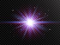 Futuristic light on transparent background. Flash with rays and spotlight. Star burst with beams and sparkles. Glowing Royalty Free Stock Photo