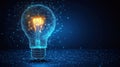 Futuristic lightbulb concept. Abstract glowing lightbulb with digital network. Modern tech innovation. Idea, design and creative
